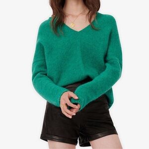Maje Madison emerald green knit v-neck mohair wool blend sweater women sz‎ small